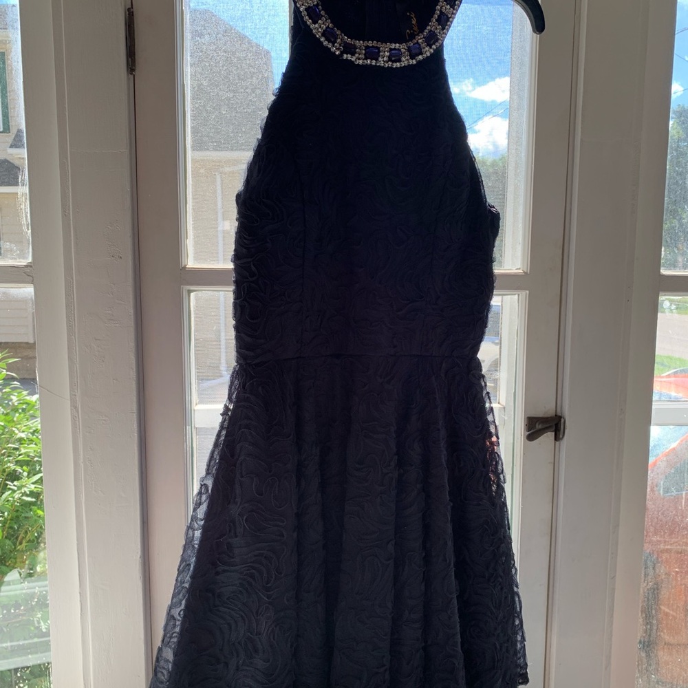 Trixxi Dark Navy Embellished Halter Formal Dress